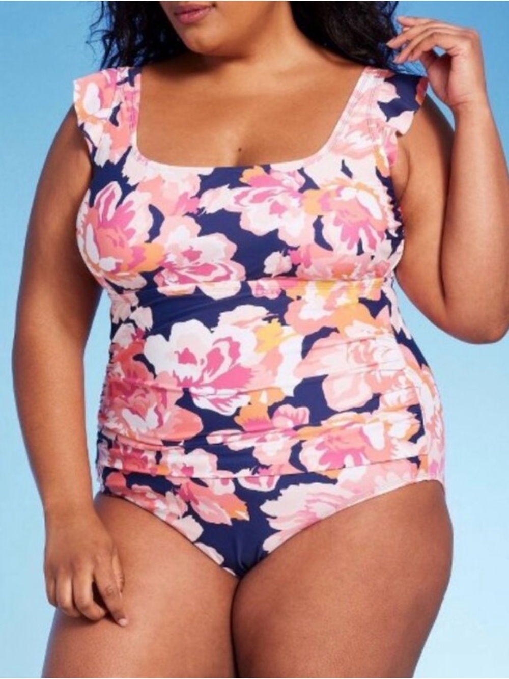 Kona Sol Ruffle Sleeve One Piece Swimsuit Full Coverage Swimwear SZ 14 NWT